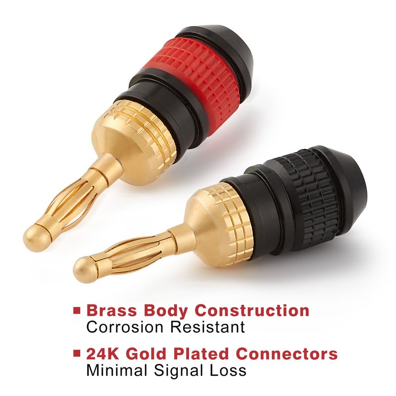 WGGE WG-008 24K Gold Safety Speaker Connector Banana Plugs for Speaker Wire, Wall Plate, Home Theater, Audio/Video Receiver, and Sound Systems ((12 Pairs (24 Plugs))) - Image 2